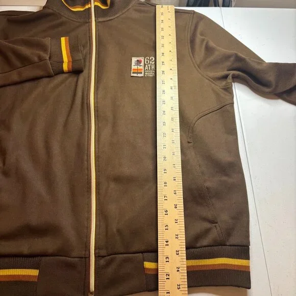 Vintage Mossimo Brown Yellow Zip Up 70's Show Look Jacket Zip Up Sz L Unisex - Picture 13 of 14